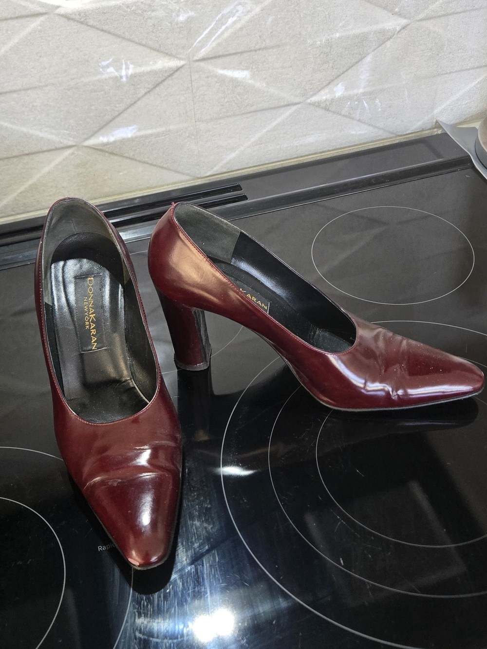 Donna Karan Burgundy Pointed-Toe Leather Pumps